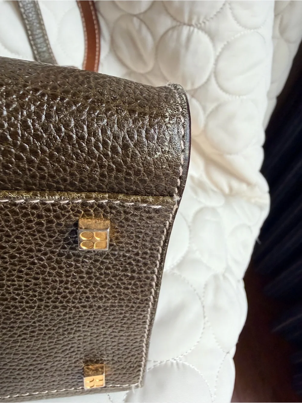 Kate Spade Made In Italy Olive Green Structured Leather Shoulder Bag
